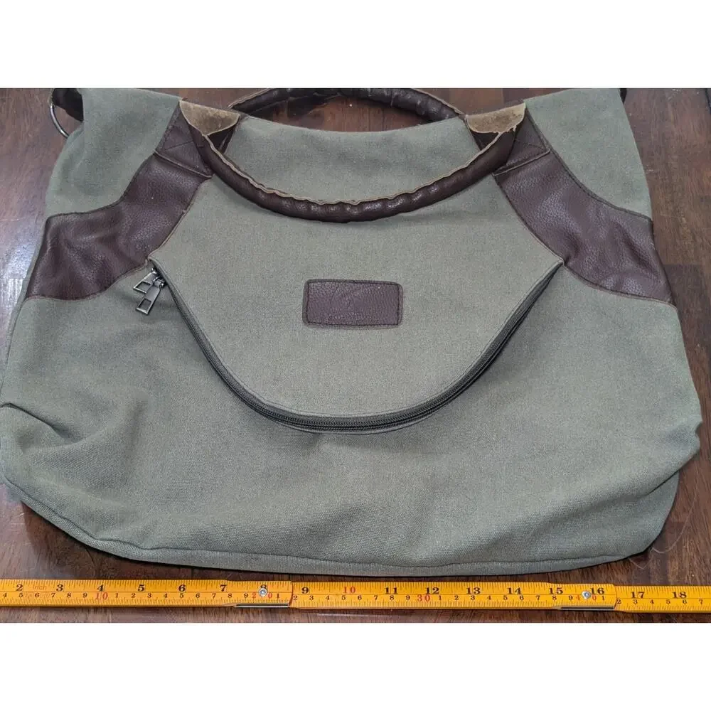 Crosse Jackson Canvas Leather Duffel Bag Green Brown Vintage Style Travel Bag